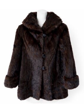 Size M Glazerman Furs Women’s Vintage Mink Fur Coat Dark Brown Shawl Collar